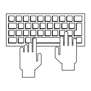 Hands using computer keyboard black and white Stock Illustration