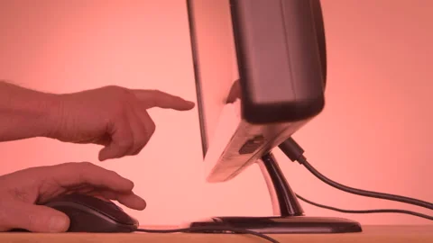 Hands using a computer mouse and big display. Video stock 146598858