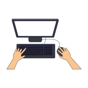 Hands using computer technology blue lines Stock Illustration