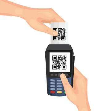 Hands using dataphone with scan code qr Illustrazione stock