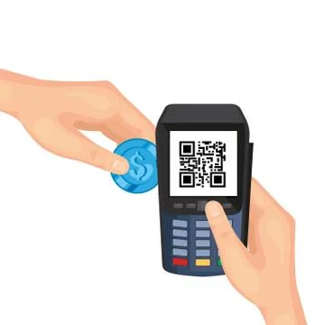 Hands using dataphone with scan code qr and coin Stock Illustration