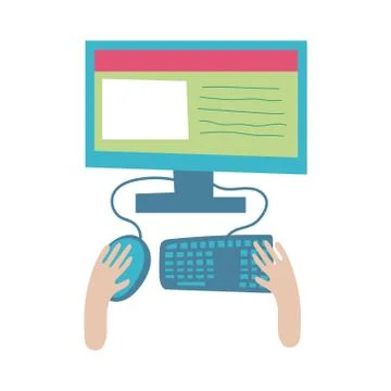 Hands using desktop flat style icon Ilustración de archivo