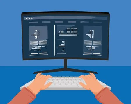 Hands using desktop 库存插图