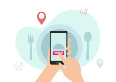Hands using food order application on mobile phone Stock Illustration