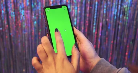 Hands using green screen phone mockup, chroma key portrait mode device Stock-Footage 150273730