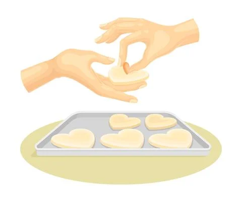 Hands using heart shaped cookie cutter to cut dough vector illustration Illustrazione stock