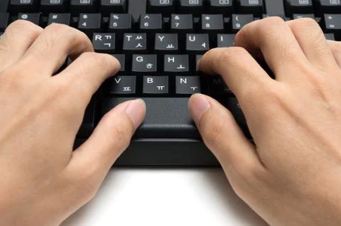 Hands using keyboard on white background Stock Photos