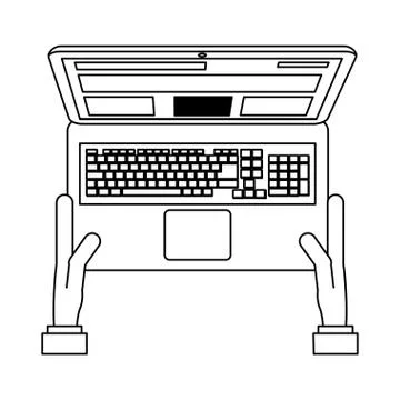 Hands using laptop in black and white Stock Illustration