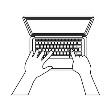 Hands using laptop computer black and white Stock Illustration