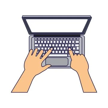 Hands using laptop computer blue lines Stock Illustration