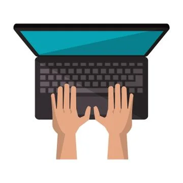 Hands using laptop computer cartoon Stock Illustration
