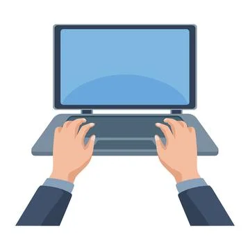 Hands using laptop computer portable 스톡 일러스트