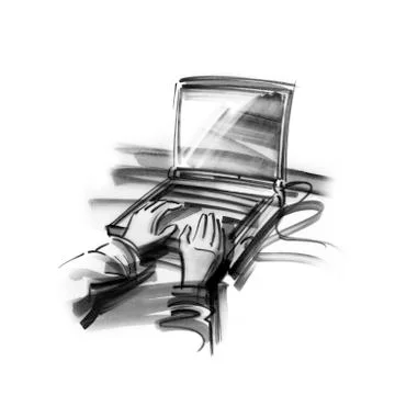 Hands using laptop Illustrazione stock