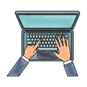 Hands using laptop scribble Stock Illustration