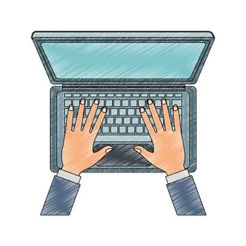 Hands using laptop scribble Stock Illustration