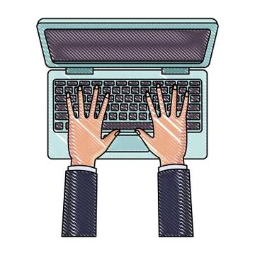 Hands using laptop scribble Stock Illustration