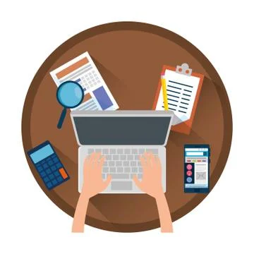 Hands using laptop in workplace 스톡 일러스트