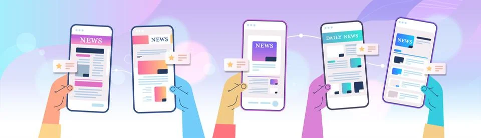 Hands using mobile app for online reading news newspaper or magazine on イラスト素材