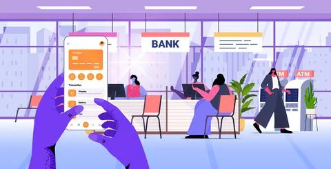 Hands using mobile banking app with credit card on smartphone screen e-payments イラスト素材