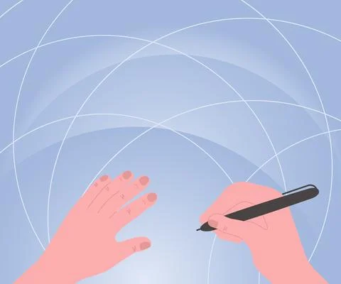 Hands Using Pencil Strategizing Newest Innovative Creative Goal Plans. Palms イラスト素材