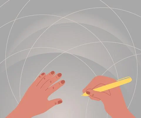 Hands Using Pencil Strategizing Newest Innovative Creative Goal Plans. Palms Illustrazione stock