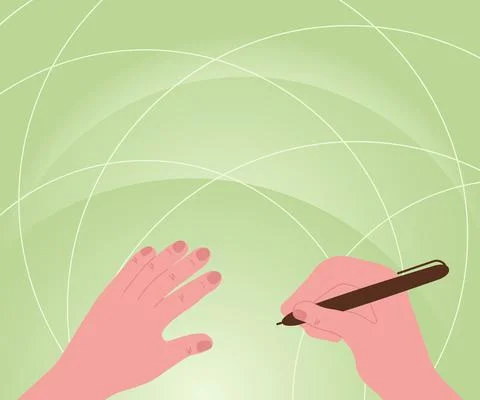 Hands Using Pencil Strategizing Newest Innovative Creative Goal Plans. Palms Illustrazione stock