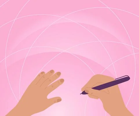 Hands Using Pencil Strategizing Newest Innovative Creative Goal Plans. Palms Stock Illustration