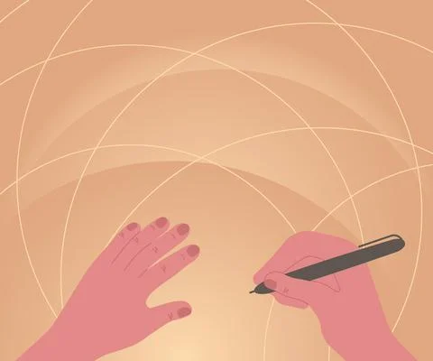 Hands Using Pencil Strategizing Newest Innovative Creative Goal Plans. Palms Illustrazione stock