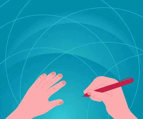 Hands Using Pencil Strategizing Newest Innovative Creative Goal Plans. Palms 스톡 일러스트