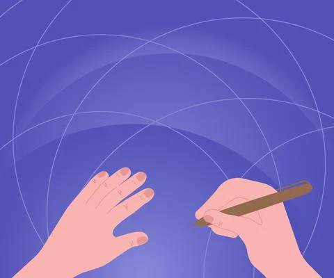 Hands Using Pencil Strategizing Newest Innovative Creative Goal Plans. Palms Illustrazione stock