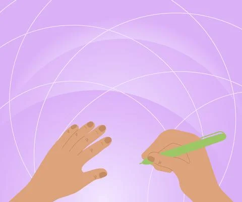 Hands Using Pencil Strategizing Newest Innovative Creative Goal Plans. Palms 스톡 일러스트