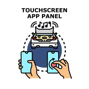 Hands using phone operating smart car application Stock Illustration
