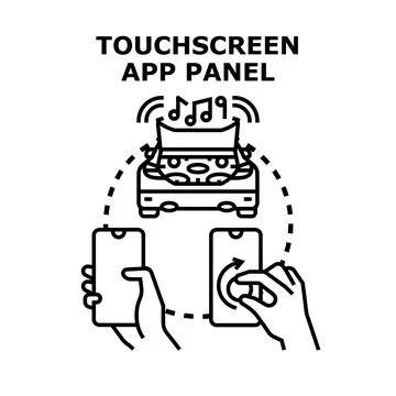 Hands using phone operating smart car application Stock Illustration
