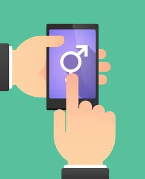 Hands using a phone showing a bigender symbol Stock Illustration