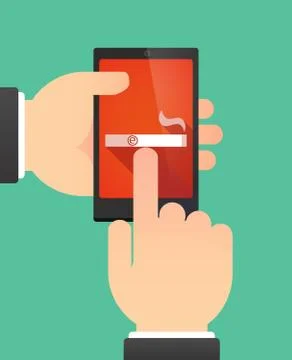 Hands using a phone showing an electronic cigarette Stock Illustration