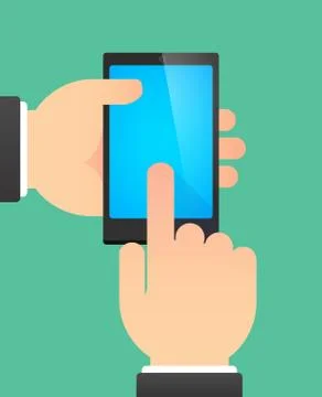 Hands using a phone showing Stock Illustration