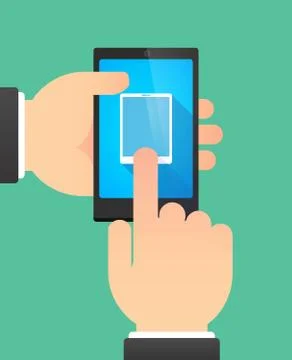 Hands using a phone showing a tablet computer Illustrazione stock