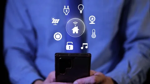 Hands Using Smartphone Displaying Smart Home Control Interface With Various Stock Footage 330951570