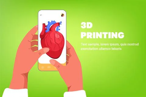 Hands using smartphone with human transplantation organ heart model on screen Stock Illustration