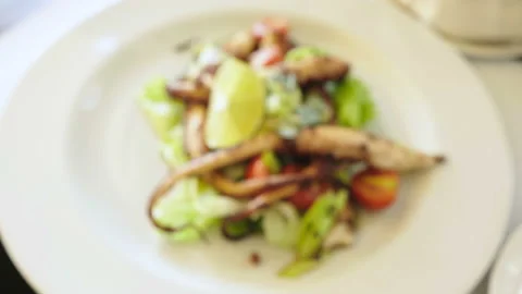 Hands Using Smartphone Taking Photos Of grilled octopus Stock Footage 94144245