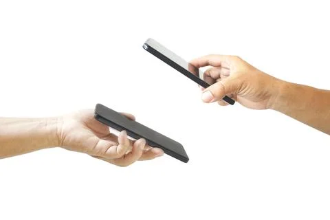 Hands using smartphones for scanning Stock Photos