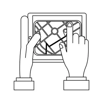Hands using tablet in black and white Stock Illustration