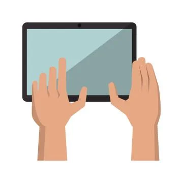 Hands using tablet cartoon Stock Illustration
