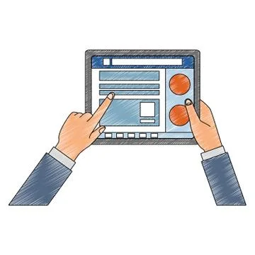 Hands using tablet to check social networks scribble 스톡 일러스트