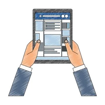 Hands using tablet to check social networks scribble Stock Illustration