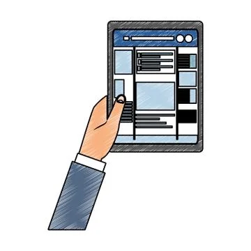 Hands using tablet to check social networks scribble Stock Illustration