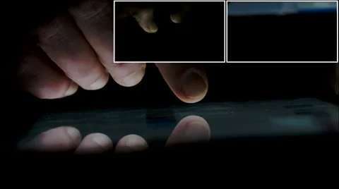 Hands Using Tablet Computer Or Smartphone Late In Night Montage, Technology Video stock 51666479
