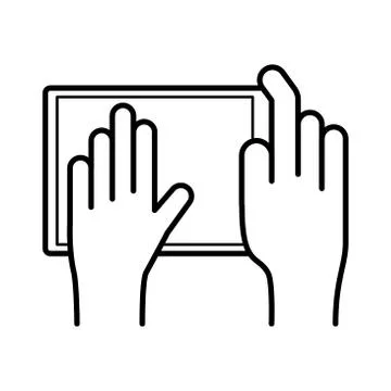 Hands using tablet device line style icon Illustrazione stock