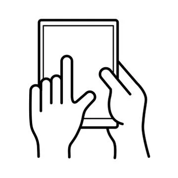Hands using tablet device line style icon 스톡 일러스트