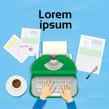 Hands Using Typewriter Top Angle View Of Writer Workplace Design Stock Illustration